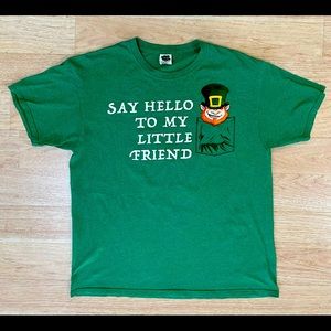 St. Patrick’s Day Say Hello To My Little Friend Leprechaun Green T-Shirt Size L